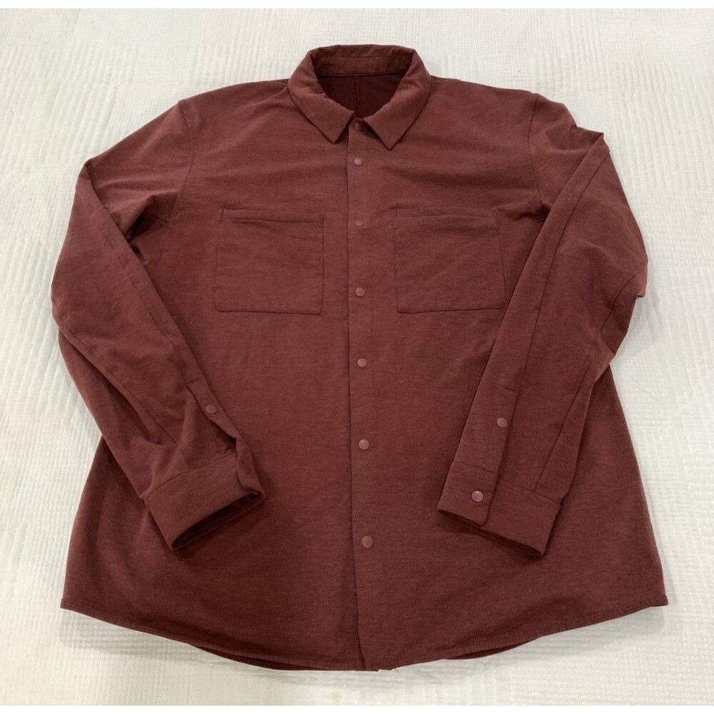 Lululemon Compatibility Mens XL Dark Red Snap Front Long Sleeve Shirt LM3AW4S